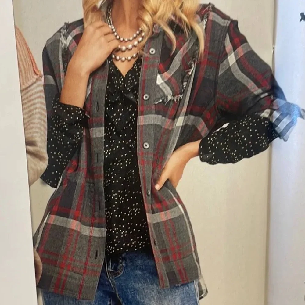 Cabi 4164 Tavern Dark Academia Autumn Plaid Long Sleeve Shirt - Picture 2 of 7
